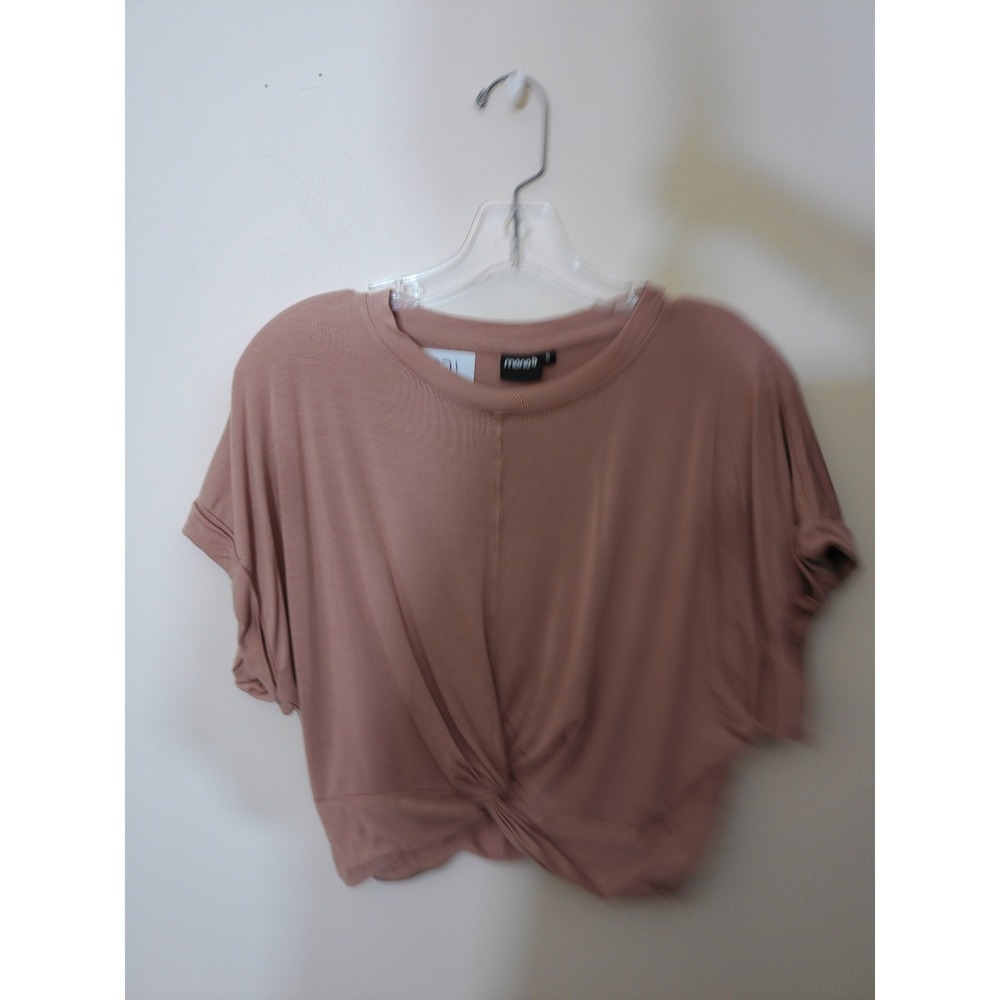 Mono B Crop Top Women S Mauve Twist Front Short Sleeve Athleisure Casual Minimal